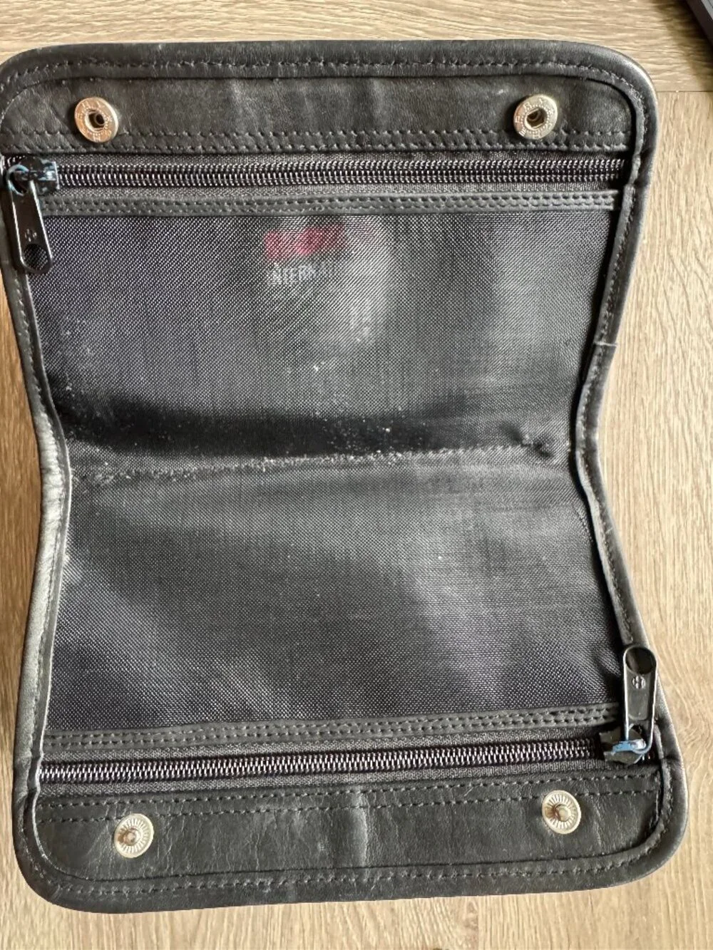 HOBO International Black Leather Zip Tech + Cosmetic + Organizer Case